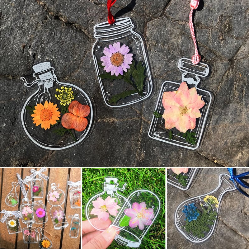 Bookmarks Set | Real Pressed Flowers | Unique Nature-Inspired Design & Waterproof | Mixed Natural Colors 14x4cm