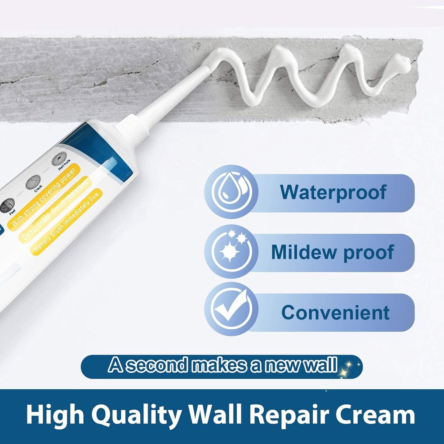 Wall Repair Cream | Instant Crack & Hole Filler | Easy, Professional DIY | White 100g