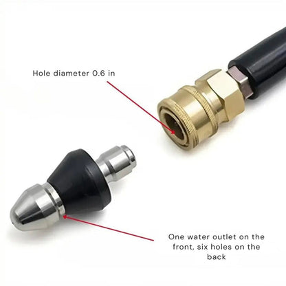 Drain Cleaning Nozzle | High-Pressure Water Jet | Chemical-Free & Durable Stainless Steel | Black