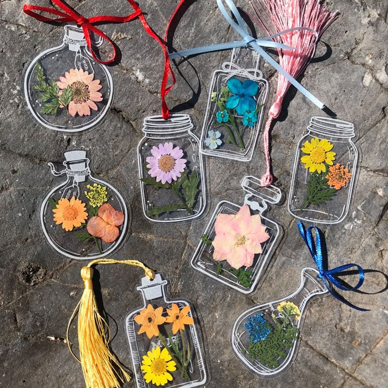 Bookmarks Set | Real Pressed Flowers | Unique Nature-Inspired Design & Waterproof | Mixed Natural Colors 14x4cm